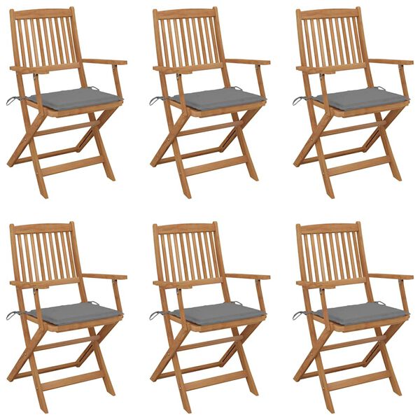 vidaXL Garden Chair Set of 6 Acacia wood with gray cushions