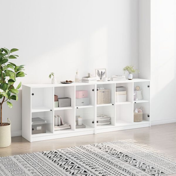 vidaXL Bookcase White Engineered wood, glass 80.3 x 14.6 x 29.5 in
