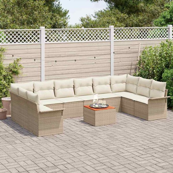 vidaXL Garden Sofa Set with Cushion 11 pcs Beige Poly Rattan