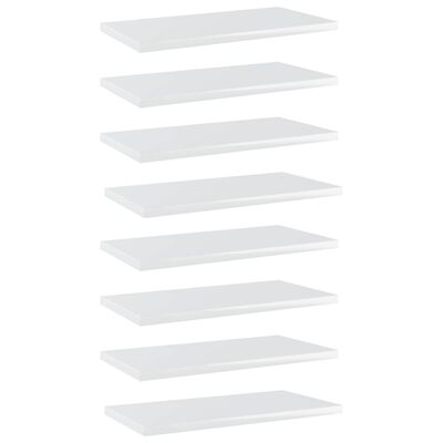 vidaXL Bookshelf Boards 8 pcs High Gloss White 15.7"x7.9"x0.6" Engineered Wood