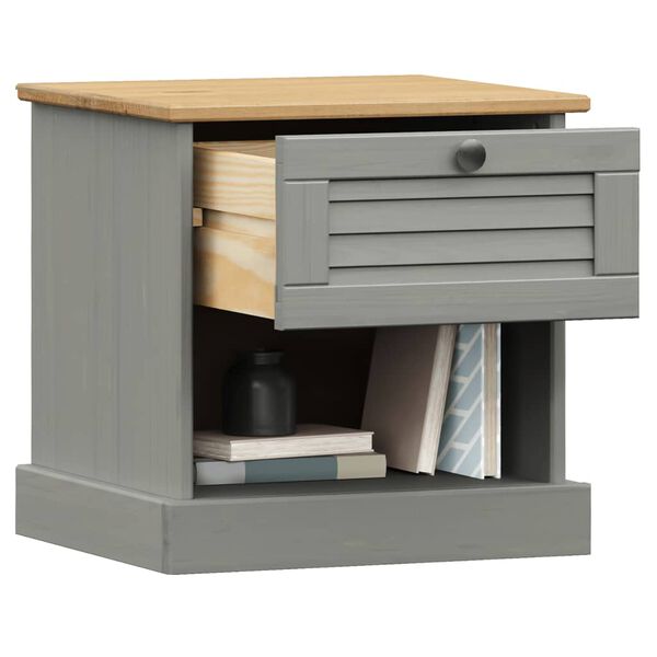vidaXL Bedside Cabinet Grey Solid pine wood, engineered wood, metal