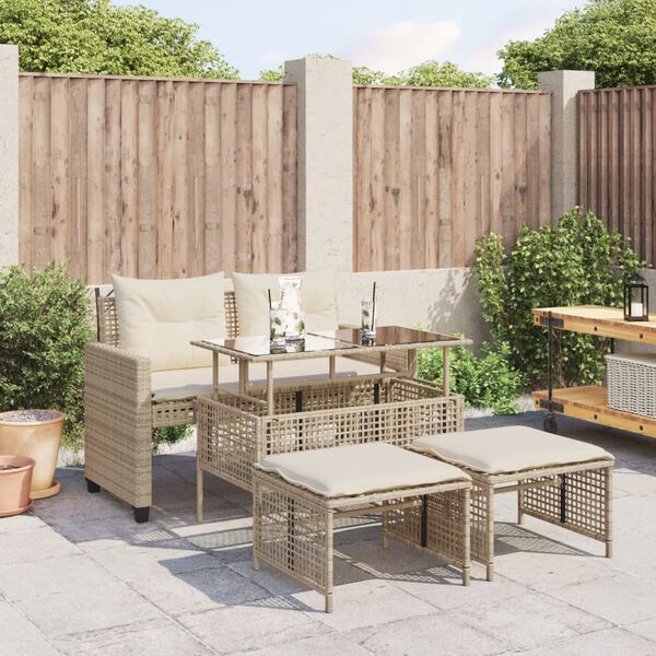 vidaXL 4 Piece Patio Sofa Set with Cushions Beige Poly Rattan Glass