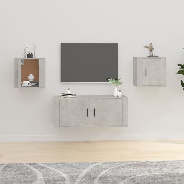 vidaXL Wall Mounted TV Cabinet Set of 2 Concrete grey Engineered wood
