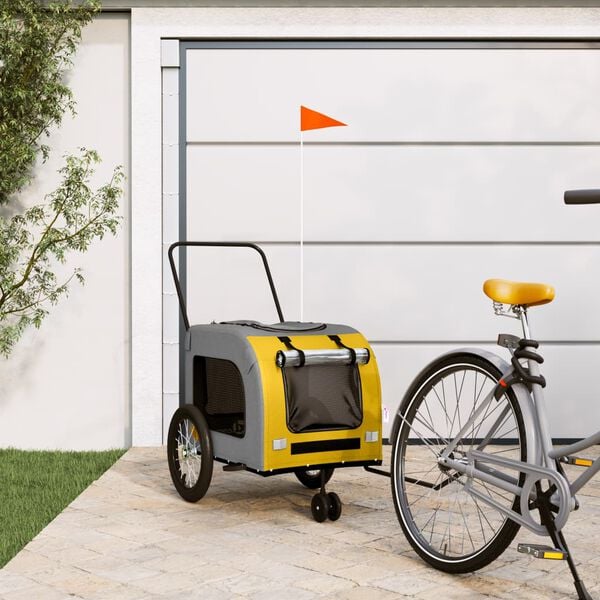 vidaXL Pet Bike Trailer Yellow and Grey Oxford fabric, iron, PVC Medium