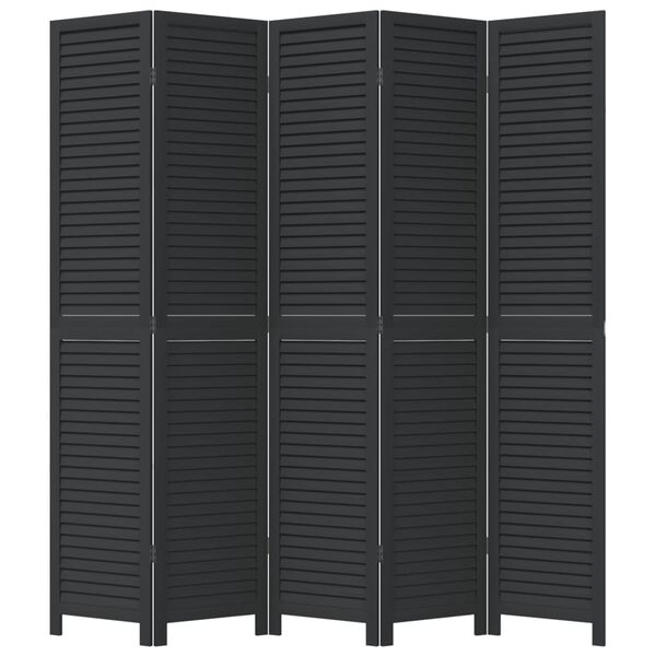 vidaXL Room Divider 5 Panels Black Solid Wood Paulownia