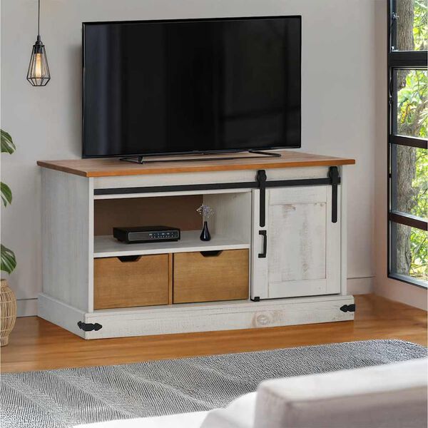 vidaXL TV Cabinet White Solid pine wood, metal 43.3 in x 15.7 in x 23.6 in