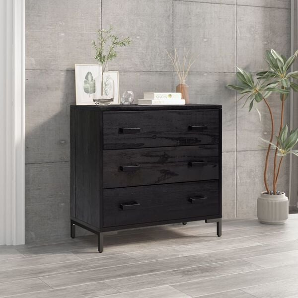 vidaXL Chest Of Drawers Black Solid pine wood, engineered wood, metal
