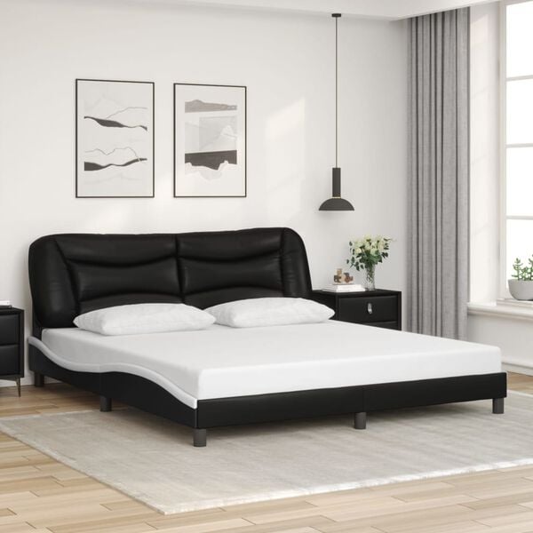 vidaXL Bed Frame without Mattress "Hvar" Black and White 76"x79.9" Faux Leather