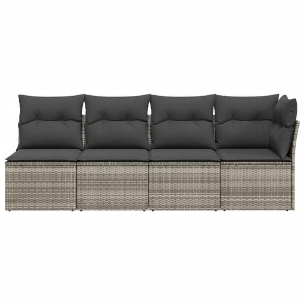 vidaXL Garden Sofa Grey PE rattan, powder-coated steel, polyester 4-seater