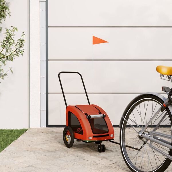 vidaXL Pet Bike Trailer Orange and Grey Oxford fabric, iron, PVC Small