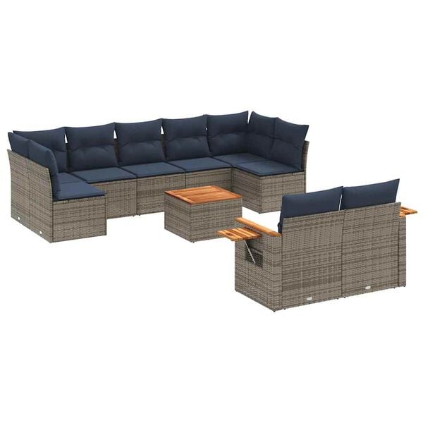 vidaXL 10 Piece Patio Sofa Set with Cushions Grey Poly Rattan (US only)