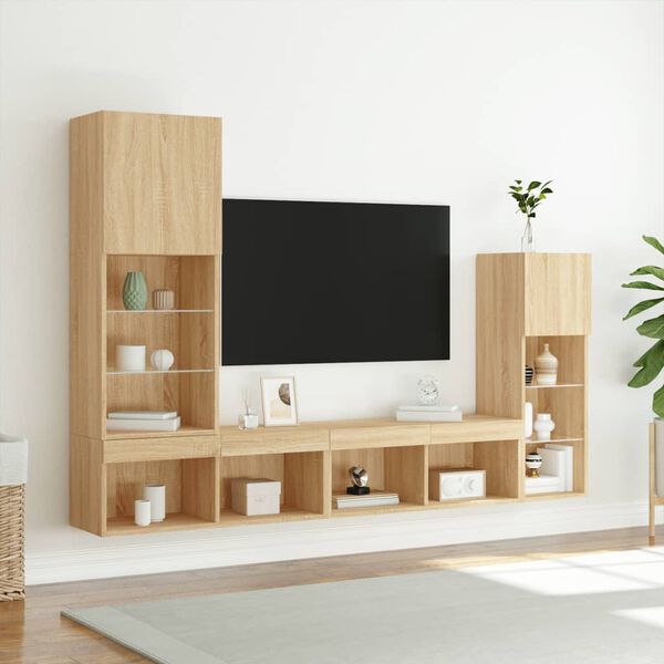 vidaXL 4 Piece TV Wall Units with LED Sonoma Oak Engineered Wood