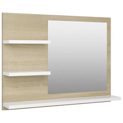 vidaXL Bathroom Mirror White and Sonoma Oak 23.6"x4.1"x17.7" Engineered Wood