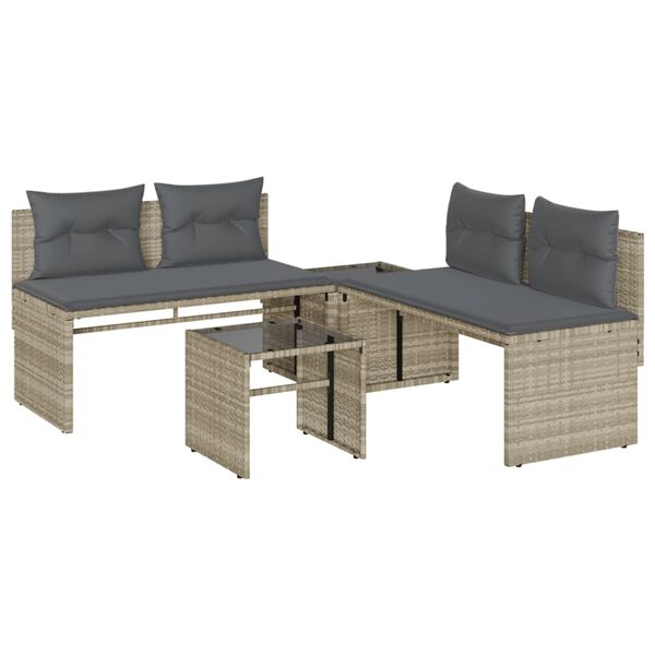 vidaXL 4 Piece Patio Sofa Set with Cushions Light Grey Poly Rattan