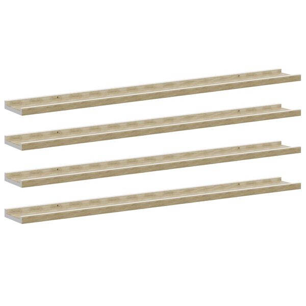vidaXL Wall Shelf Set of 4 White and Sonoma Oak MDF Medium