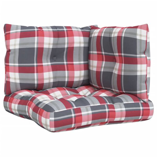 vidaXL Pallet Cushion Set of 3 Red check pattern 100% Polyester Standard