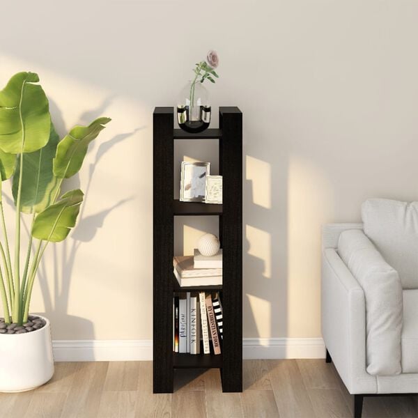 vidaXL Book Cabinet Black Solid Pine Wood 16.1x13.8x49.2 in Storage