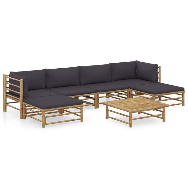 vidaXL Garden Lounge Set Dark Grey Bamboo, Polyester Modular
