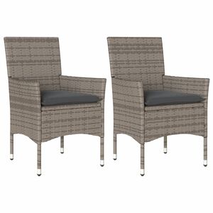 vidaXL Patio Chairs with Cushions 2 pcs Grey Poly Rattan