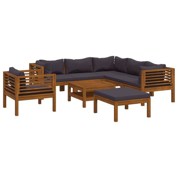 vidaXL Wooden Lounge Set Dark grey Solid Acacia wood, Polyester Large