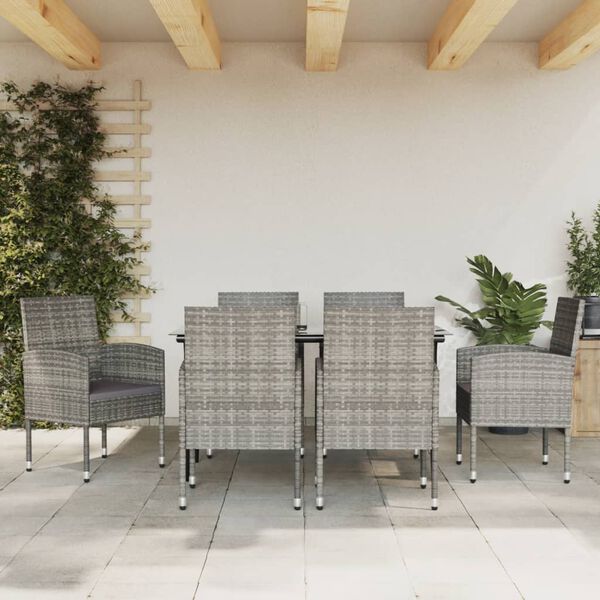 vidaXL Garden Dining Set Grey and Black Poly Rattan, Steel, Tempered Glass