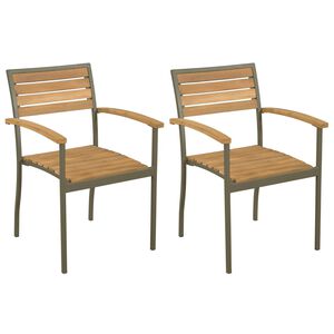 vidaXL Outdoor Chair Set of 2 Natural wood and black Solid Acacia wood