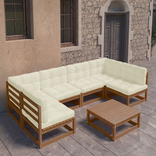 vidaXL Garden Lounge Set Honey Brown Solid pinewood, fabric (100% polyester)
