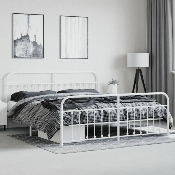 vidaXL Bed Frame White Steel 79x79 in Bed Frame Rectangular