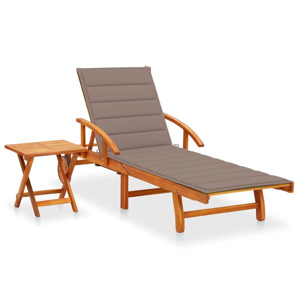 vidaXL Sunlounger With Table Taupe Solid Acacia wood Extra Long Foldable