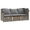 vidaXL Garden Sofa Grey PE rattan 3-seater Retractable Outdoor Sofa