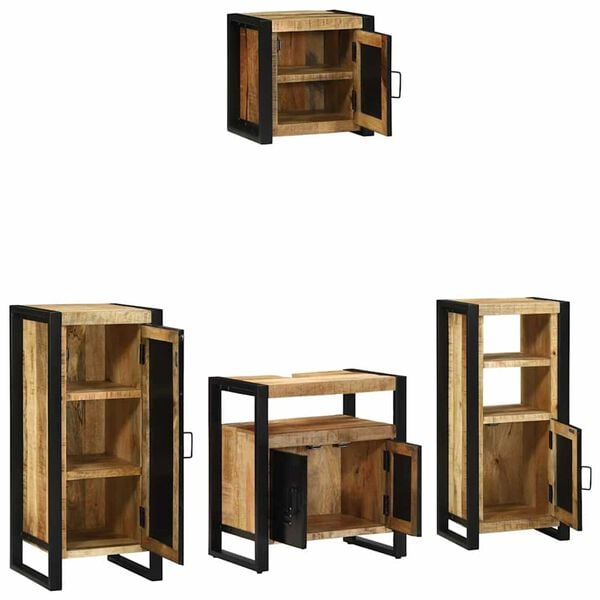 vidaXL Bathroom Furniture Set with Shelf 4 pcs Brown Solid Mango Wood