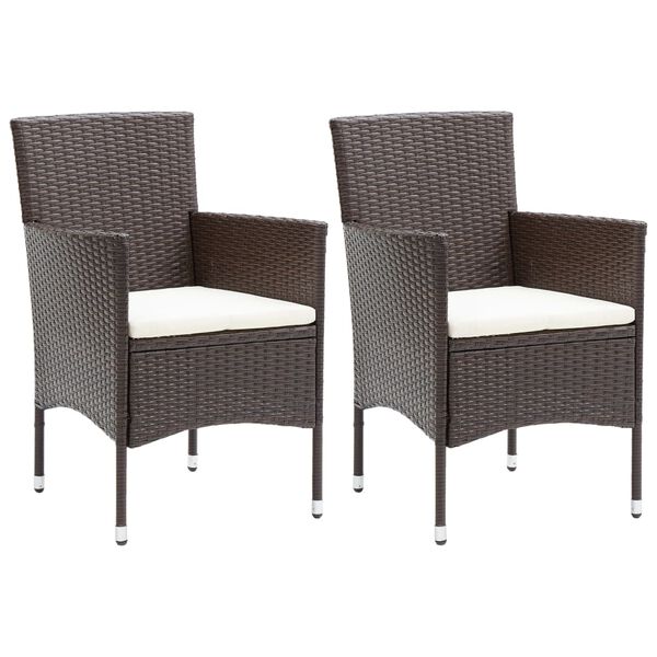 vidaXL Garden Dining Chair Set of 2 Brown Poly rattan, Powder-Coated Steel