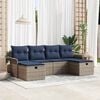 vidaXL Garden Sofa Set with Cushion 6 pcs Grey and Navy Poly Rattan
