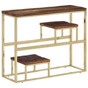 vidaXL Console Table Gold Stainless Steel, Solid Wood Standard Modern
