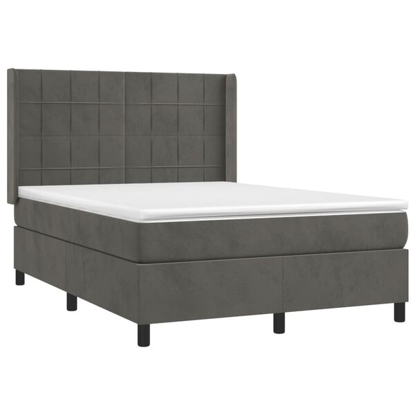 vidaXL Box Spring Bed with Mattress Dark Gray 53.9"x74.8" Full Velvet