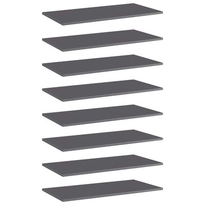 vidaXL Bookshelf Boards 8 pcs High Gloss Gray 31.5"x15.7"x0.6" Engineered Wood