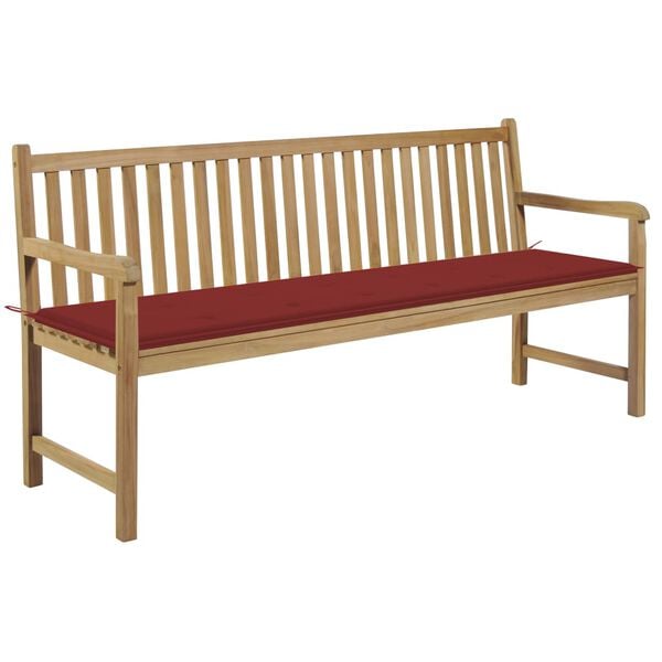 vidaXL Patio Bench with Red Cushion 68.9" Solid Teak Wood
