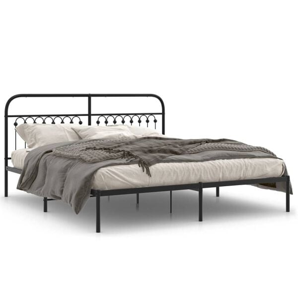vidaXL Bed Frame Black Steel 72 x 80 in Durable Bed Frame