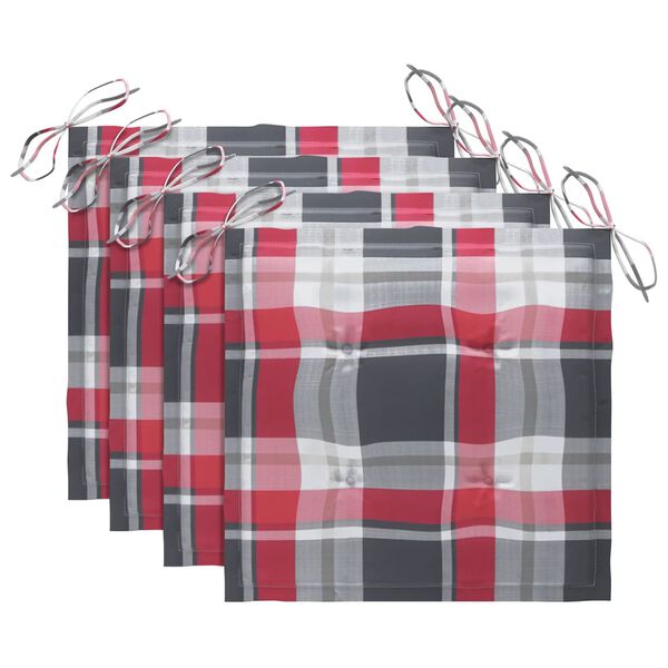 vidaXL Dining Chair Set of 3 Wood with red check pattern Solid acacia wood