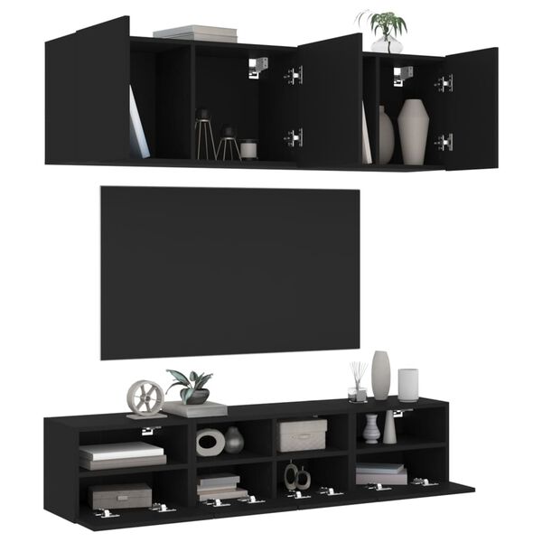 vidaXL TV Wall Unit Black Engineered wood