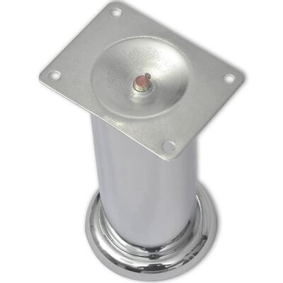 Single chrome furniture leg with square mounting plate and round base.