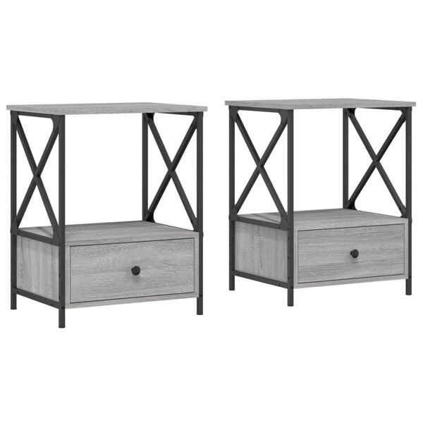 vidaXL Bedside Table Set of 2 Grey Sonoma Engineered wood, Iron
