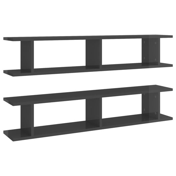 vidaXL Wall Shelf Set of 2 High gloss grey Engineered wood