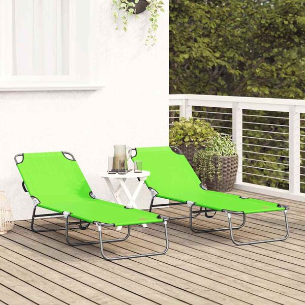 vidaXL Folding Sun Lounger Folding 2 pcs Green 56 x 189 x 87cm fabric