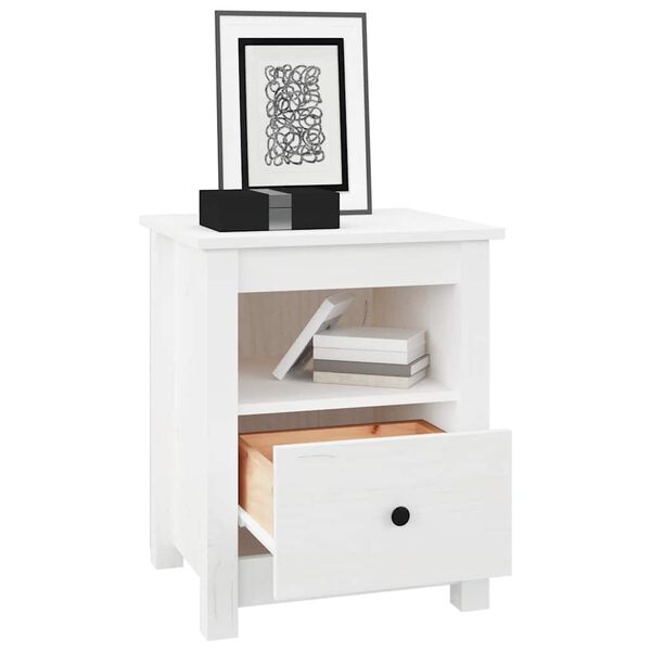 vidaXL Bedside Cabinet Set of 2 White Solid Pine Wood Standard