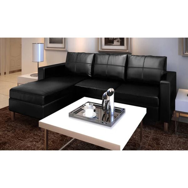 vidaXL Sectional Sofa 3-Seater Artificial Leather Black