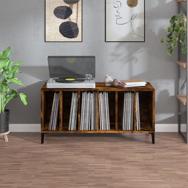 vidaXL Record Cabinet Smoked Oak Engineered Wood, Metal Medium