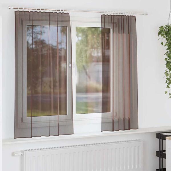 vidaXL Voile Curtains with Rod Pockets 2 pcs Brown