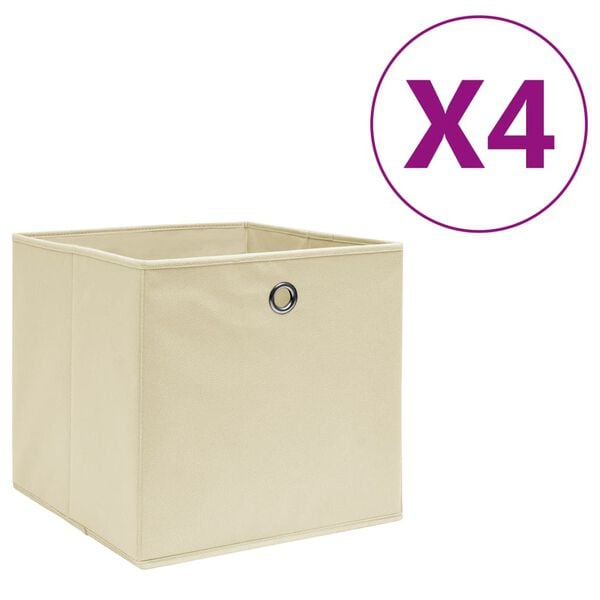 vidaXL Storage Box Set of 4 Cream Non-woven fabric 11x11x11 in