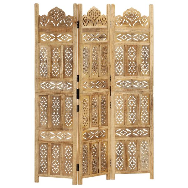 vidaXL Hand carved 3-Panel Room Divider 47.2"x65" Solid Mango Wood